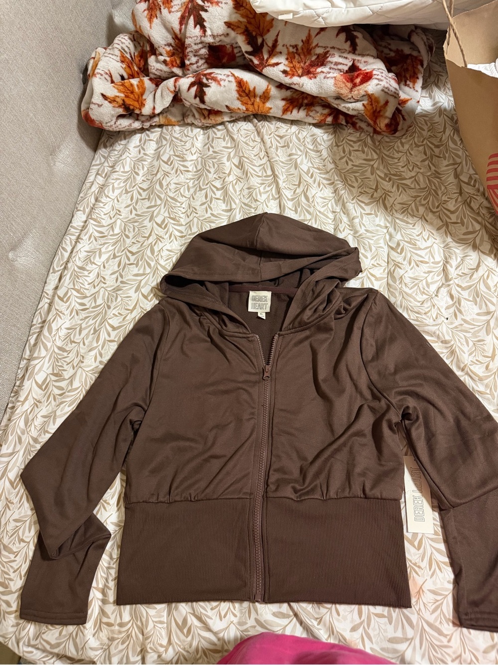 Derek Heart Brown Zip-Up Hooded Bomber Jacket